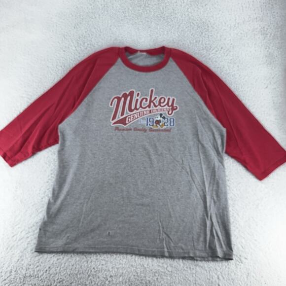 Mickey Mouse Shirt Mens Extra Large Gray Red Raglan 1928 Disney Graphic Tee - Picture 2 of 10